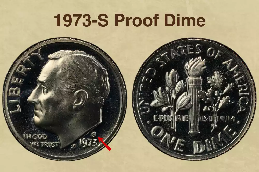 1973-S proof dime major error showing multiple strike impressions or wrong planchet characteristics