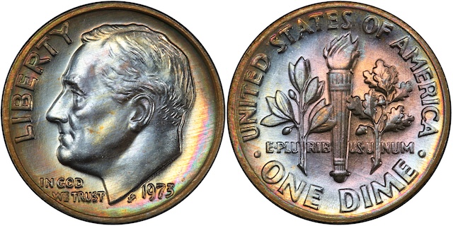 Historical mint facility photo from the 1970s showing coin production environment for 1973 Roosevelt dimes